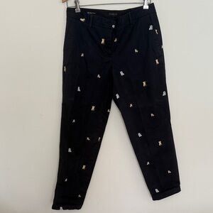 Talbots Black Chinos with Colorful Dogs Embroidery